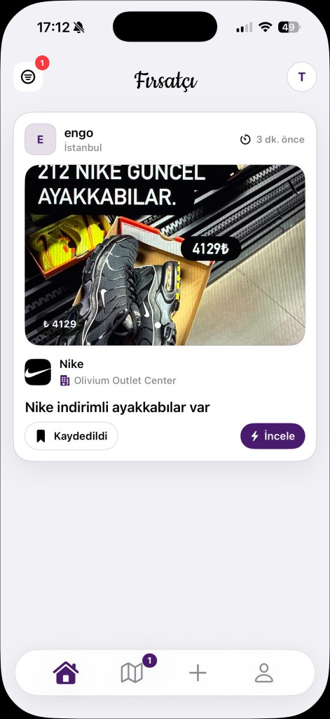 Ana akışta indirimleri inceleme ekranı