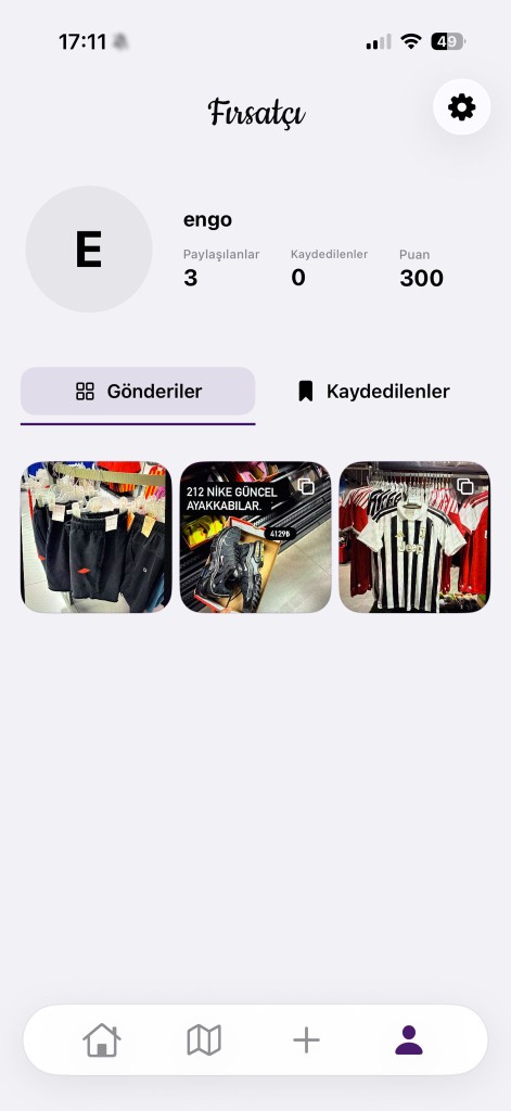 Profil, paylaşılan gönderiler ve puan ekranı